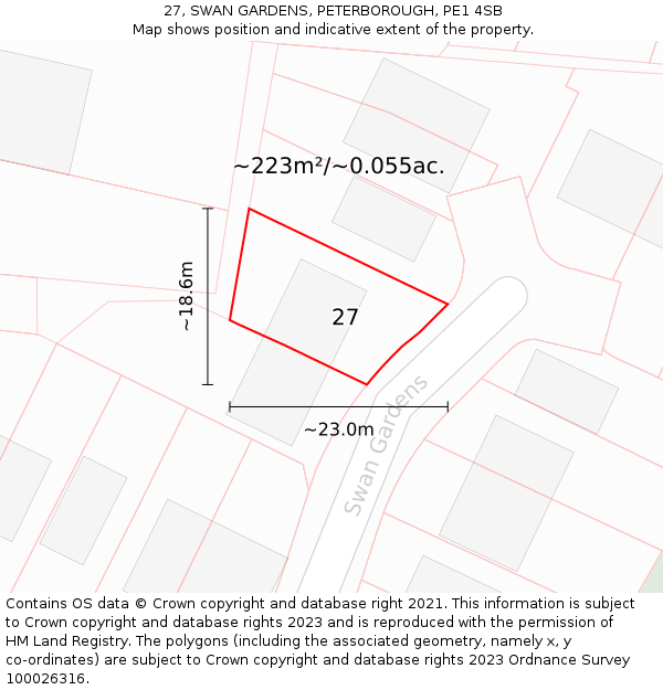 27, SWAN GARDENS, PETERBOROUGH, PE1 4SB: Plot and title map