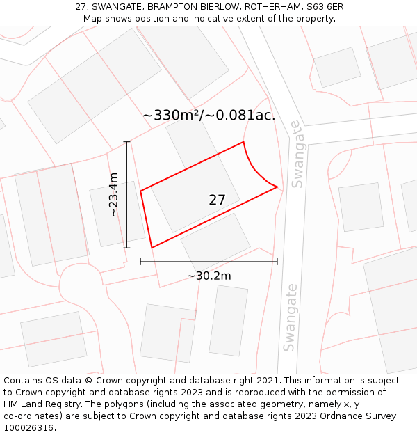 27, SWANGATE, BRAMPTON BIERLOW, ROTHERHAM, S63 6ER: Plot and title map