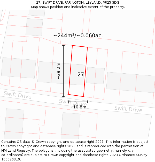 27, SWIFT DRIVE, FARINGTON, LEYLAND, PR25 3DG: Plot and title map