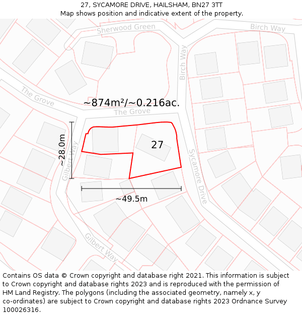 27, SYCAMORE DRIVE, HAILSHAM, BN27 3TT: Plot and title map