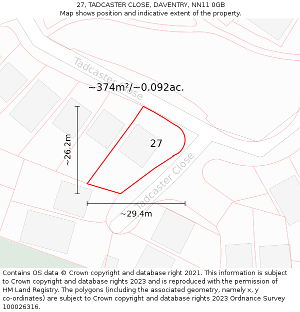 27, TADCASTER CLOSE, DAVENTRY, NN11 0GB: Plot and title map