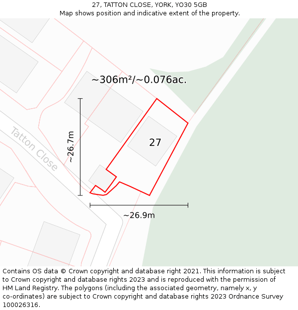 27, TATTON CLOSE, YORK, YO30 5GB: Plot and title map