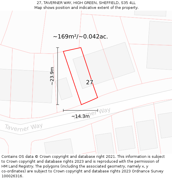 27, TAVERNER WAY, HIGH GREEN, SHEFFIELD, S35 4LL: Plot and title map