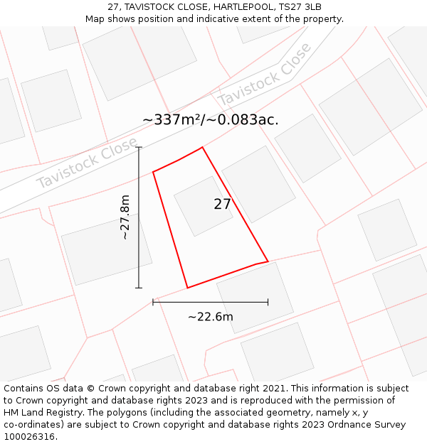 27, TAVISTOCK CLOSE, HARTLEPOOL, TS27 3LB: Plot and title map
