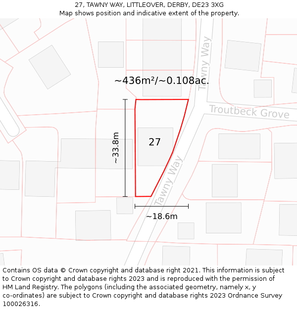 27, TAWNY WAY, LITTLEOVER, DERBY, DE23 3XG: Plot and title map
