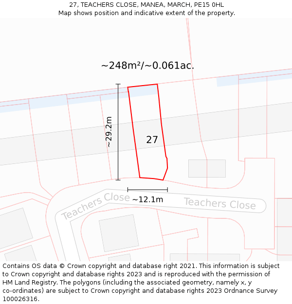 27, TEACHERS CLOSE, MANEA, MARCH, PE15 0HL: Plot and title map