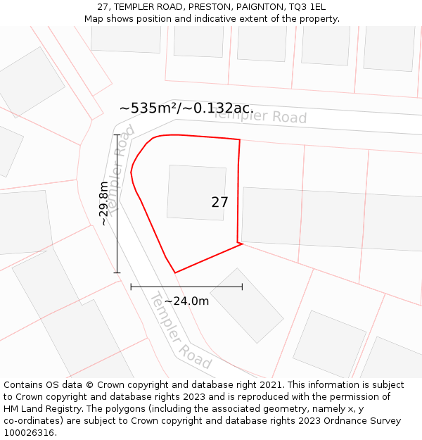 27, TEMPLER ROAD, PRESTON, PAIGNTON, TQ3 1EL: Plot and title map