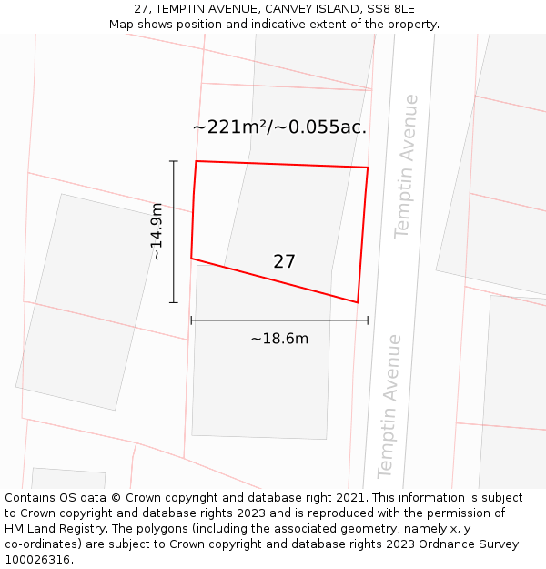 27, TEMPTIN AVENUE, CANVEY ISLAND, SS8 8LE: Plot and title map