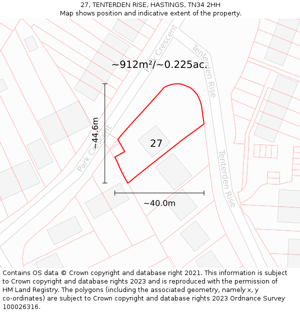 27, TENTERDEN RISE, HASTINGS, TN34 2HH: Plot and title map