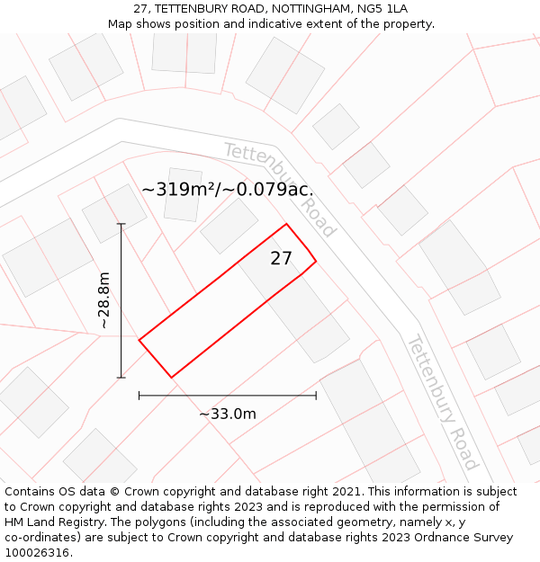 27, TETTENBURY ROAD, NOTTINGHAM, NG5 1LA: Plot and title map