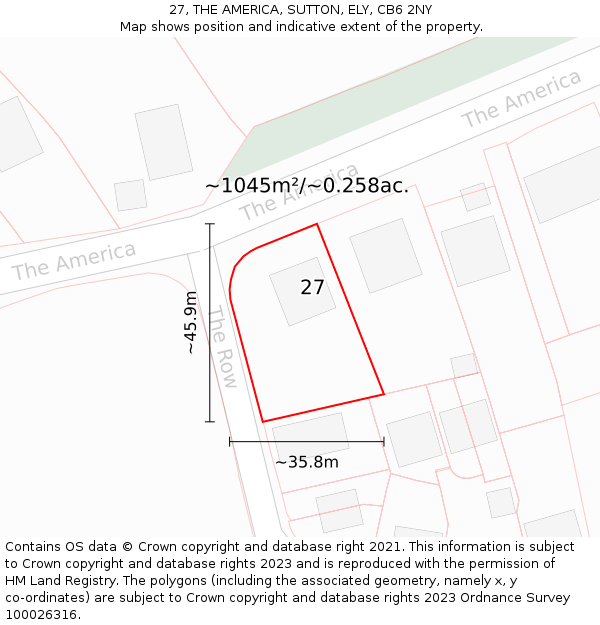 27, THE AMERICA, SUTTON, ELY, CB6 2NY: Plot and title map