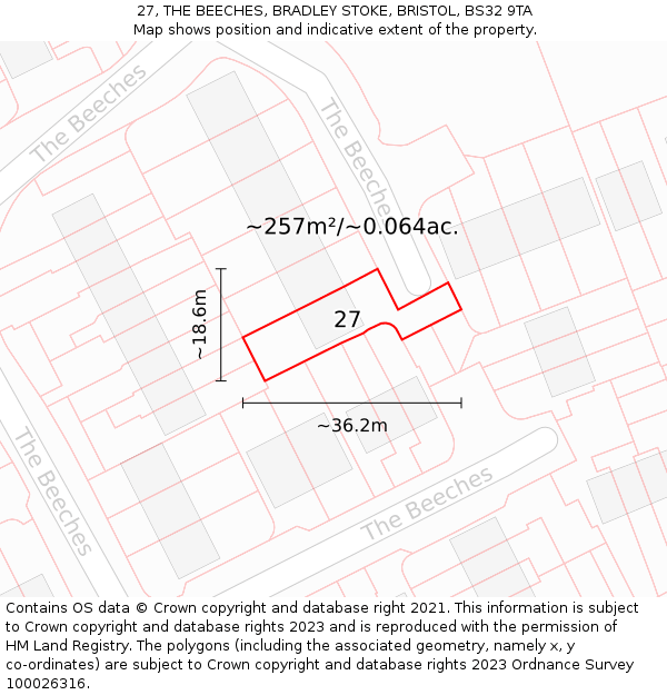 27, THE BEECHES, BRADLEY STOKE, BRISTOL, BS32 9TA: Plot and title map