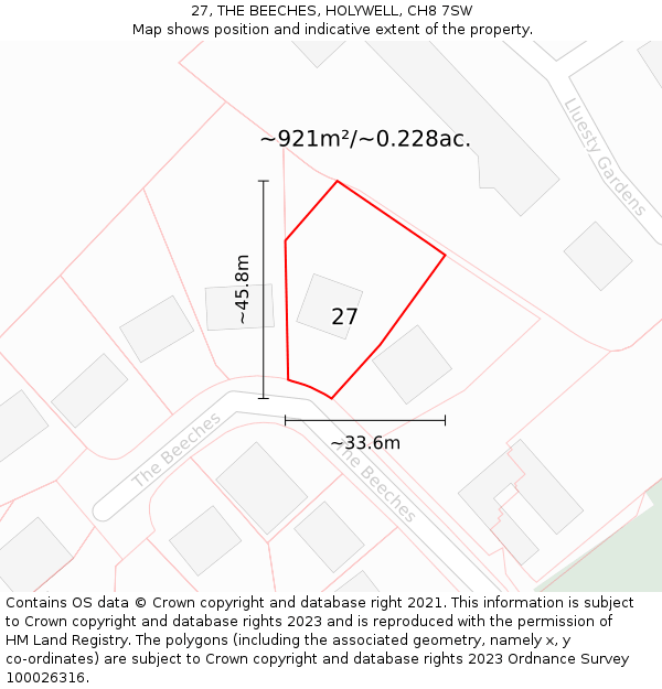 27, THE BEECHES, HOLYWELL, CH8 7SW: Plot and title map