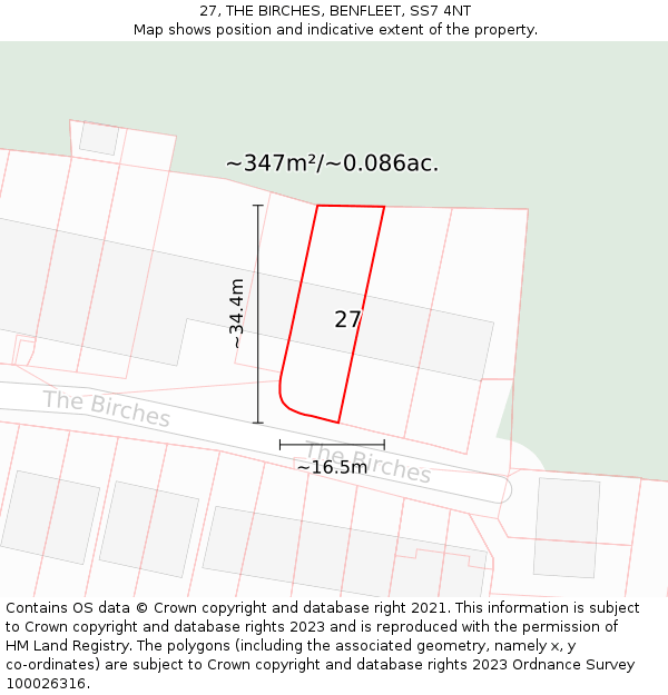 27, THE BIRCHES, BENFLEET, SS7 4NT: Plot and title map
