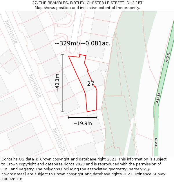 27, THE BRAMBLES, BIRTLEY, CHESTER LE STREET, DH3 1RT: Plot and title map