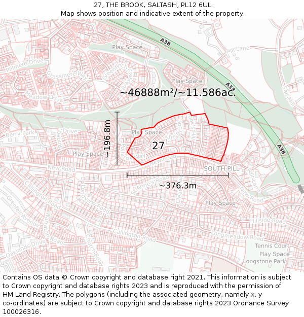 27, THE BROOK, SALTASH, PL12 6UL: Plot and title map