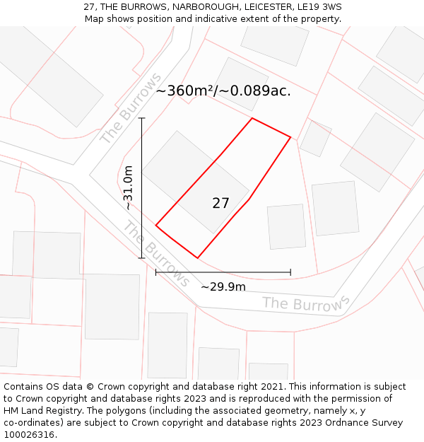 27, THE BURROWS, NARBOROUGH, LEICESTER, LE19 3WS: Plot and title map