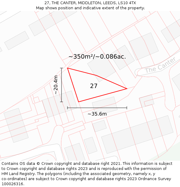 27, THE CANTER, MIDDLETON, LEEDS, LS10 4TX: Plot and title map