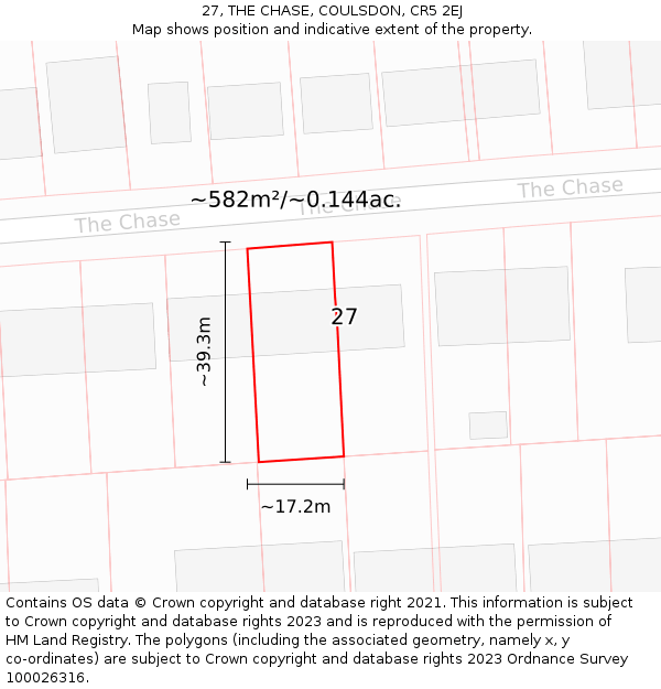 27, THE CHASE, COULSDON, CR5 2EJ: Plot and title map
