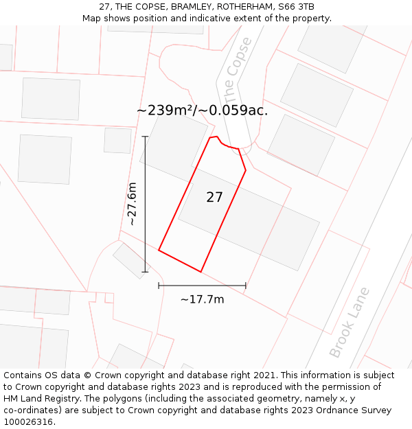 27, THE COPSE, BRAMLEY, ROTHERHAM, S66 3TB: Plot and title map