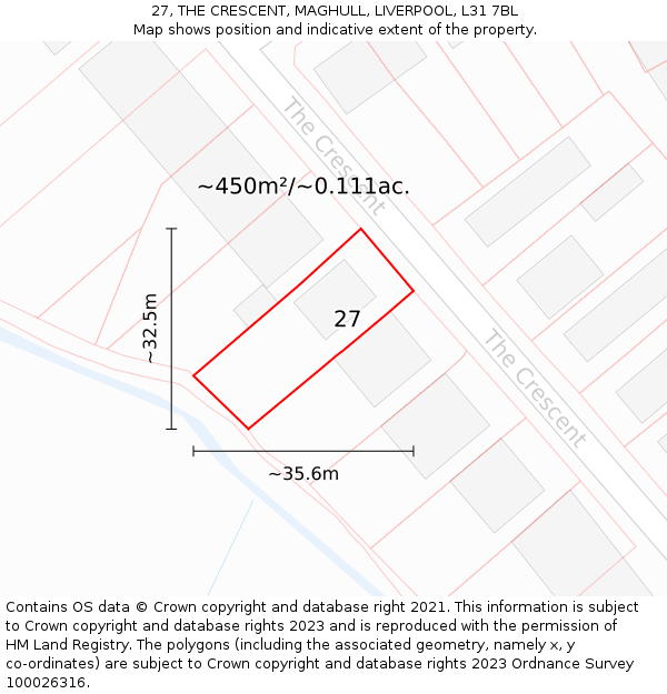 27, THE CRESCENT, MAGHULL, LIVERPOOL, L31 7BL: Plot and title map