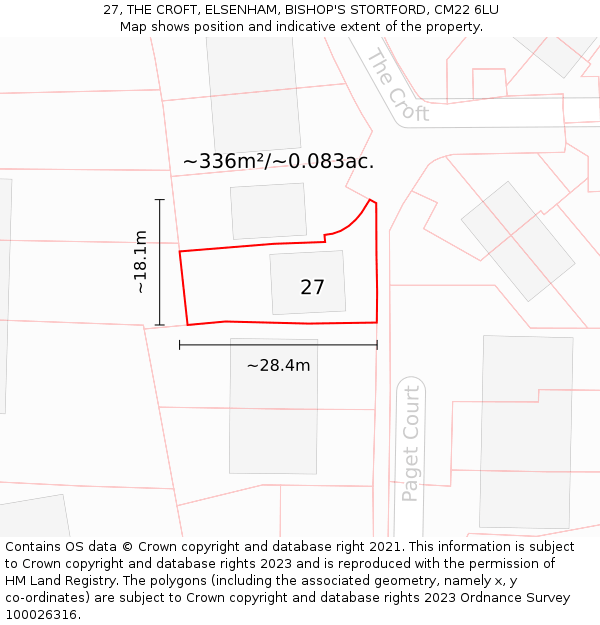 27, THE CROFT, ELSENHAM, BISHOP'S STORTFORD, CM22 6LU: Plot and title map