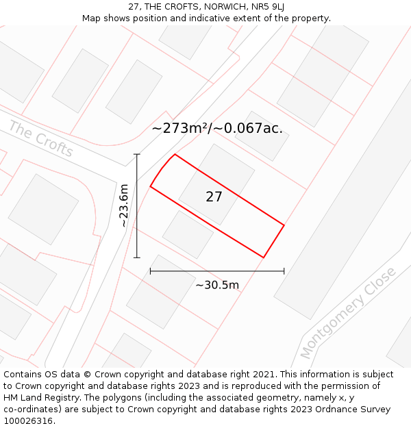 27, THE CROFTS, NORWICH, NR5 9LJ: Plot and title map