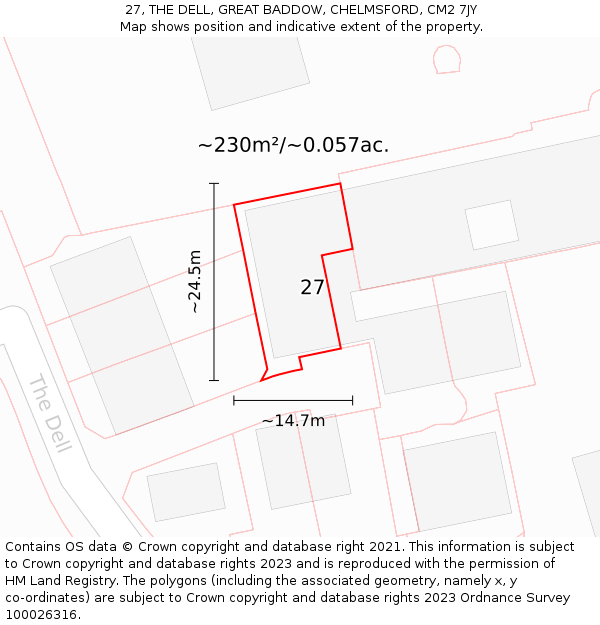27, THE DELL, GREAT BADDOW, CHELMSFORD, CM2 7JY: Plot and title map
