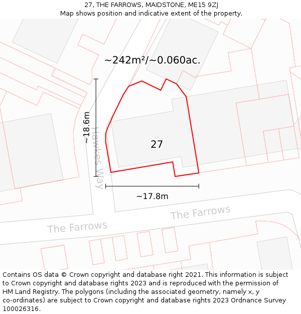 27, THE FARROWS, MAIDSTONE, ME15 9ZJ: Plot and title map