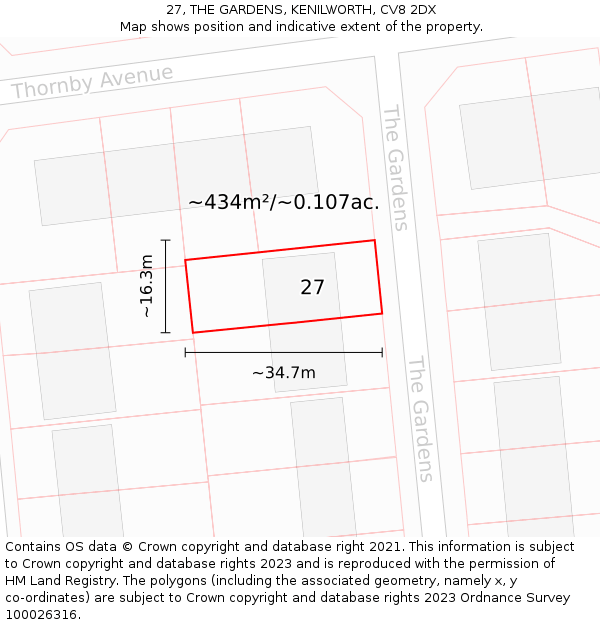27, THE GARDENS, KENILWORTH, CV8 2DX: Plot and title map