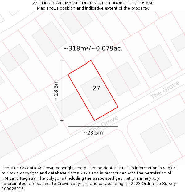 27, THE GROVE, MARKET DEEPING, PETERBOROUGH, PE6 8AP: Plot and title map
