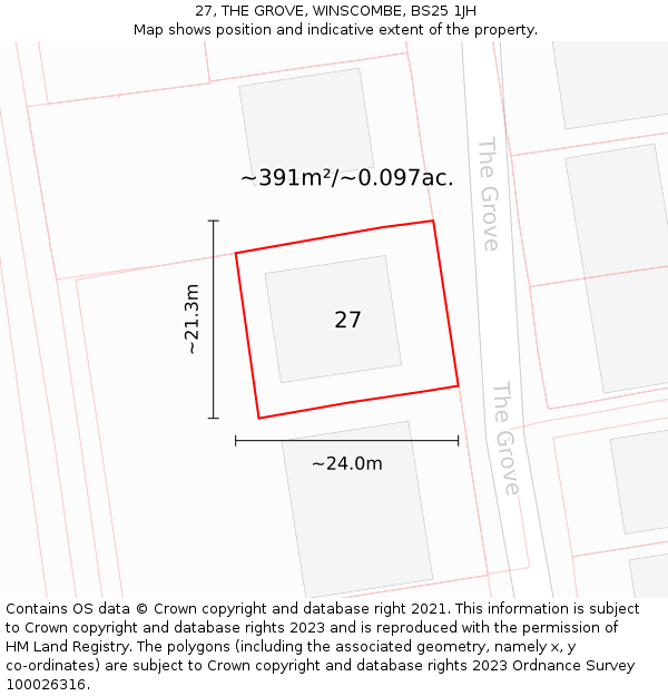 27, THE GROVE, WINSCOMBE, BS25 1JH: Plot and title map