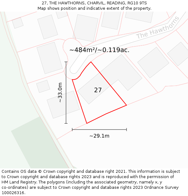 27, THE HAWTHORNS, CHARVIL, READING, RG10 9TS: Plot and title map
