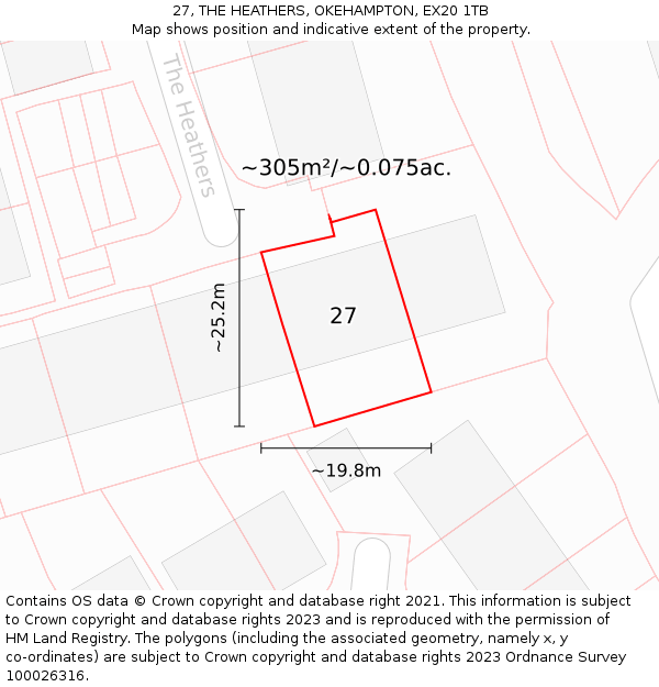 27, THE HEATHERS, OKEHAMPTON, EX20 1TB: Plot and title map