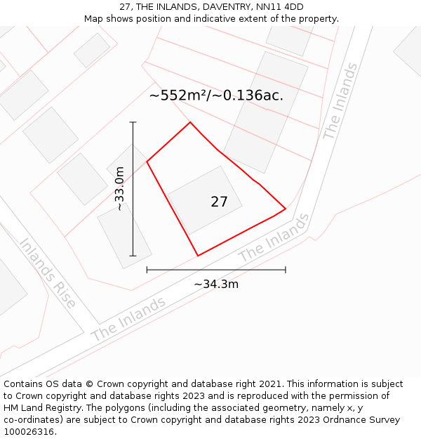 27, THE INLANDS, DAVENTRY, NN11 4DD: Plot and title map