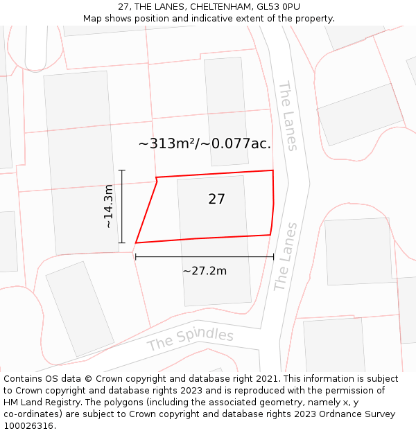 27, THE LANES, CHELTENHAM, GL53 0PU: Plot and title map