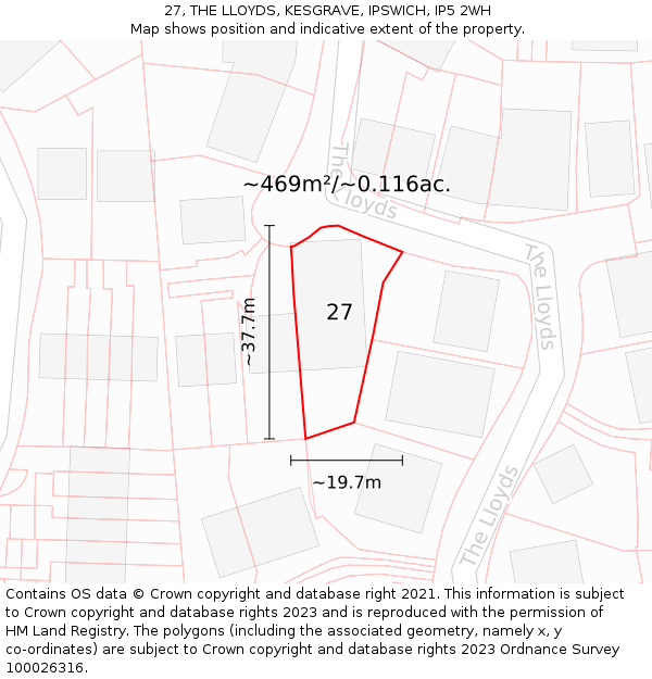 27, THE LLOYDS, KESGRAVE, IPSWICH, IP5 2WH: Plot and title map