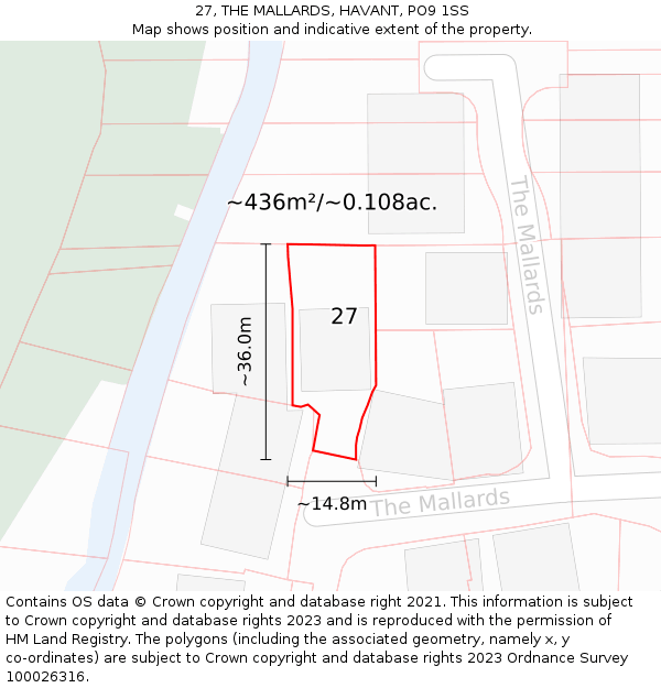 27, THE MALLARDS, HAVANT, PO9 1SS: Plot and title map