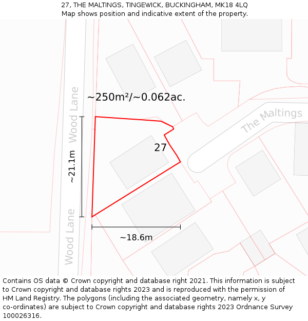 27, THE MALTINGS, TINGEWICK, BUCKINGHAM, MK18 4LQ: Plot and title map