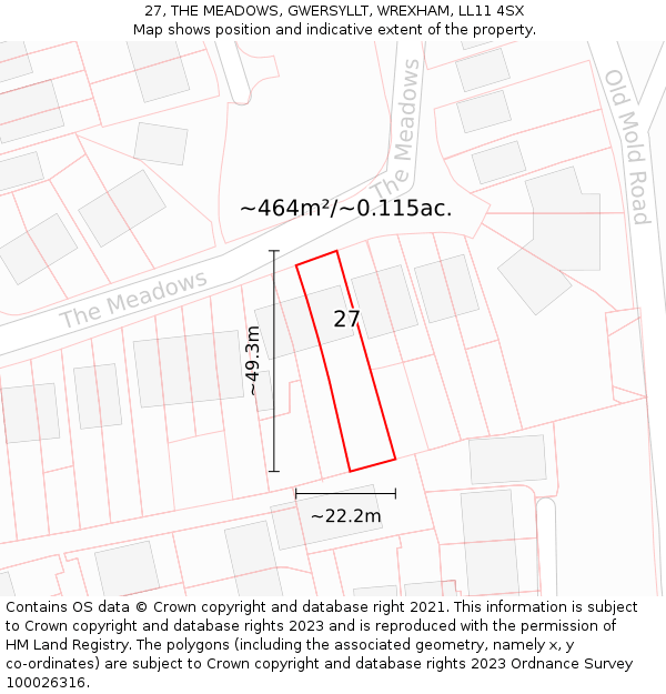27, THE MEADOWS, GWERSYLLT, WREXHAM, LL11 4SX: Plot and title map