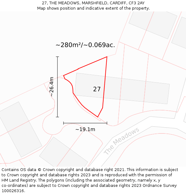 27, THE MEADOWS, MARSHFIELD, CARDIFF, CF3 2AY: Plot and title map