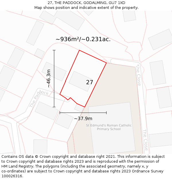 27, THE PADDOCK, GODALMING, GU7 1XD: Plot and title map