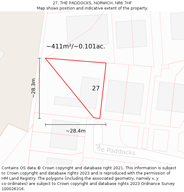 27, THE PADDOCKS, NORWICH, NR6 7HF: Plot and title map