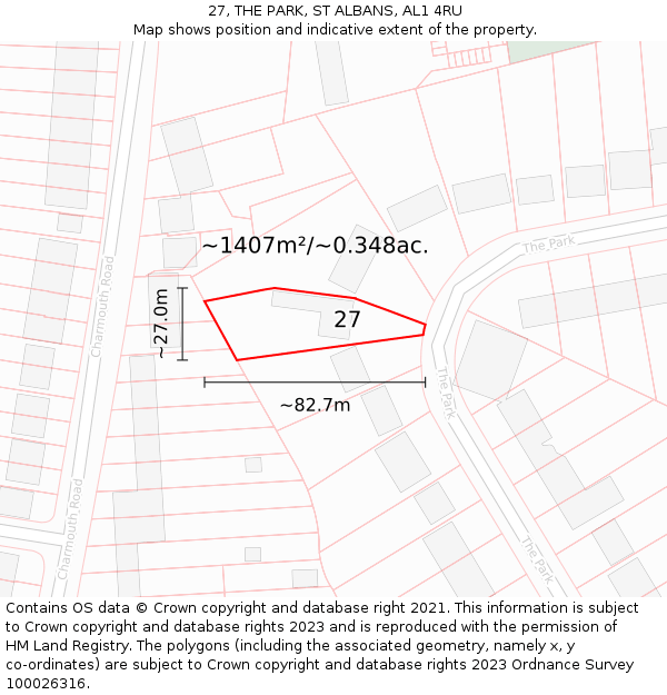 27, THE PARK, ST ALBANS, AL1 4RU: Plot and title map