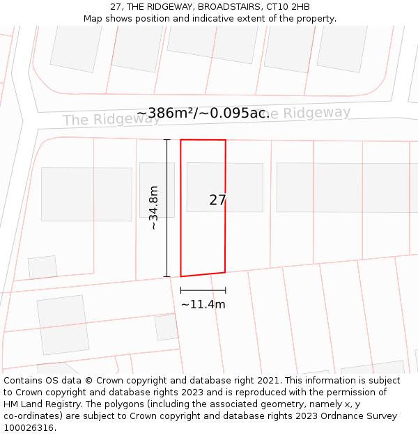 27, THE RIDGEWAY, BROADSTAIRS, CT10 2HB: Plot and title map