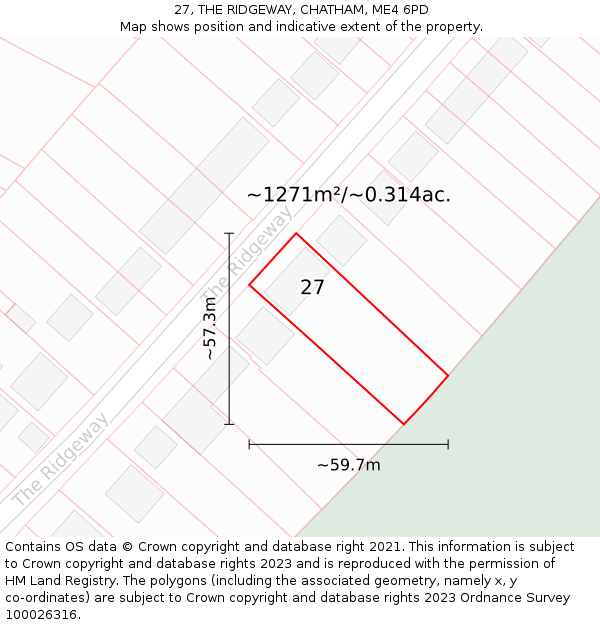 27, THE RIDGEWAY, CHATHAM, ME4 6PD: Plot and title map