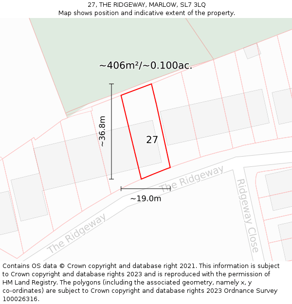 27, THE RIDGEWAY, MARLOW, SL7 3LQ: Plot and title map