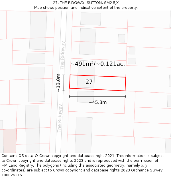 27, THE RIDGWAY, SUTTON, SM2 5JX: Plot and title map