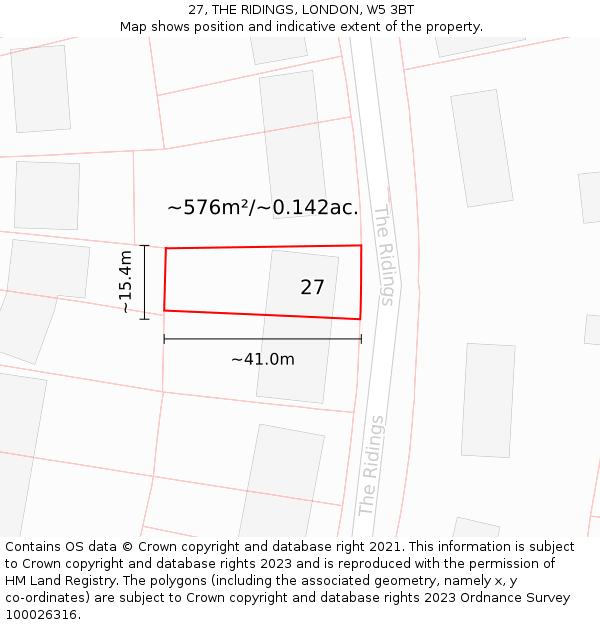 27, THE RIDINGS, LONDON, W5 3BT: Plot and title map