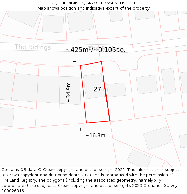 27, THE RIDINGS, MARKET RASEN, LN8 3EE: Plot and title map
